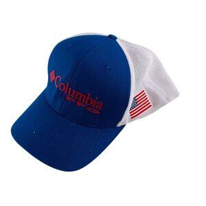Columbia PFG Men's L/XL Blue & White Mesh Trucker Hat With American Flag